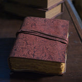 Floral Embossed Deri Defter Bordo