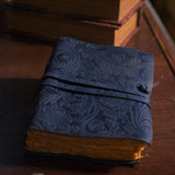 Floral Embossed Deri Defter Lacivert